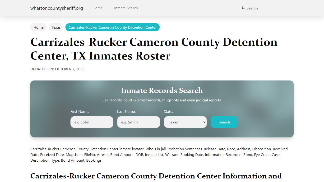 Carrizales-Rucker Cameron County Detention Center , TX Inmates Roster