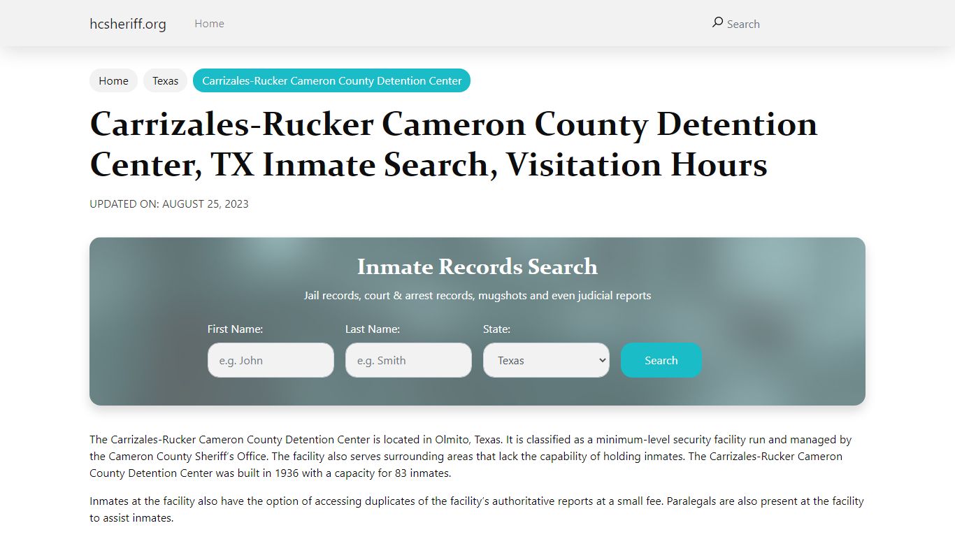 Carrizales-Rucker Cameron County Detention Center, TX Inmate Search ...